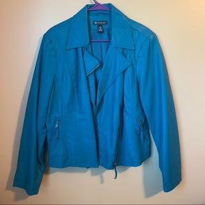 INC international concept turquoise leather zip jacket XL